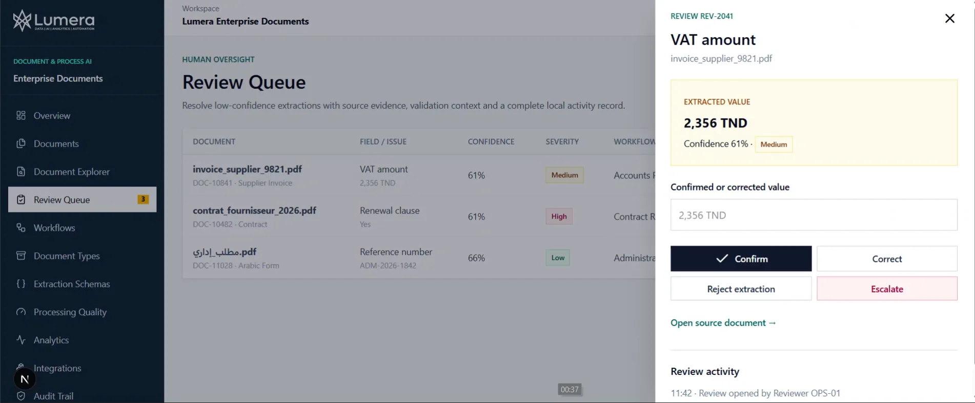 Lumera Document & Process AI — vue 2
